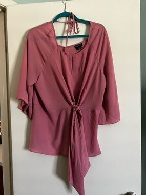 City Chic Rose-Pink Tie-Front Blouse